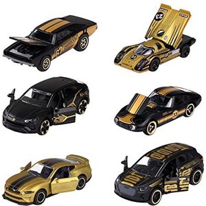 Majorette - Limited Edition 9 – 1 van de 6 willekeurige speelgoedauto's in gouddesign, voor kinderen vanaf 3 jaar, kleine modelauto's met vrijloop en vering, met verzamelkaart