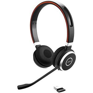 Jabra Evolve 65 Draadloze Stereo On-Ear Headset – Microsoft-gecertificeerde Koptelefoon met Lange Batterijduur – USB Bluetooth Adapter – Zwart