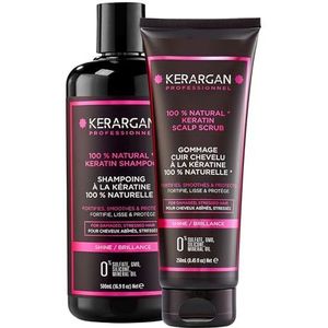 Kerargan - Duo Shampoo en Scrub met Keratine Voor Beschadigd en Gestrest Haar - Reinigt, Versterkt en Beschermt - Zonder Sulfaten, Parabenen en Siliconen - 500ml + 250ml