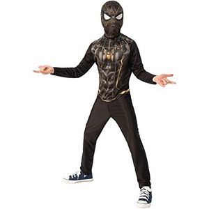 RUBIES SPIDER-MAN Officieel Marvel kostuum voor kinderen in maat 4-6 jaar, kleur: zwart en goud uit de film SPIDER-MAN No Way Home.