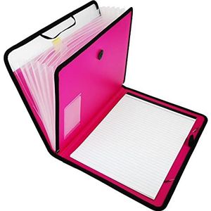D.RECT A4 Notitieboek, in set, met vakjes, uitbreidbaar, draagbaar, aktenmap, documentenmap, rond elastiek met sluitknop, 7 vakken, roze