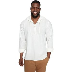 Trendyol Man Regular fit Basic Hood Geweven Plus Size Shirt, Ecru, 3XL, Ecru, 3XL