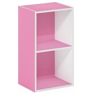 Furinno Boekenkast/Boekenplank/Opbergplanken, Engineered Wood, Wit/Roze, 2-Tier Cube
