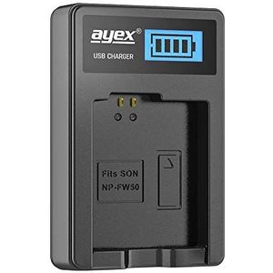 ayex USB-oplader voor Sony accu type NP-FW50 - opladen via USB-stekker, laptop, powerbank of PC - LCD-display met laadstandindicator