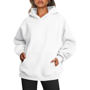 Trendy Queen Oversized hoodies voor dames, fleece sweatshirts met lange mouwen, truien, herfst- en winterkleding, Wit, S