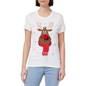 ONLY Dames ONLXMAS YRSA Christmas REG S/S TOP JRS Shirt, Helder Wit/Print: Rudolph, S (3-pack)