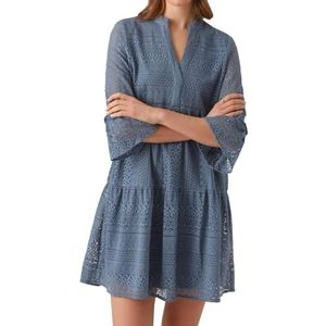 VERO MODA Mini-jurk voor dames, tuniek van gehaakt kant, VMHoney Lace 3/4 mouw, V-hals, China blue, S