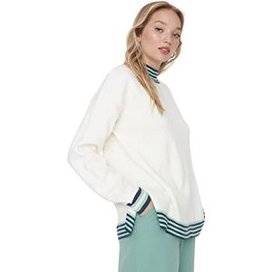 Trendyol Vrouwen High Neck Colorblock Regular Sweater Sweater Ecru, L, Ecru, L