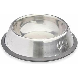 Mascow Voerbak voor honden, zilver, grijs, rubber, metaal, 15 x 4 x 15 cm, 24 stuks