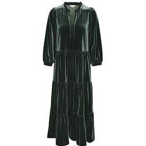 Part Two Fluwelen jurk voor dames, 3/4 mouwen, midi-lengte, losse pasvorm, V-hals, notch-hals, Scarab, XL