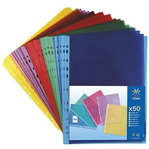 Viquel 208254 documenthoezen geperforeerd polypropyleen kleurrijk assortiment, 50 stuks, A4