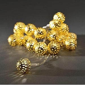 Konstsmide 3158-803 LED decoratieve lichtketting ""Goudkleurige metalen ballen"" / voor binnen/werkt op batterijen: 3xAA 1.5V (excl.) / 20 warm witte diodes/transparante kabel