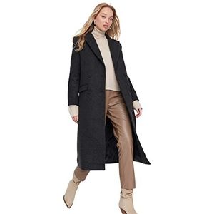Trendyol Damesmantel met reverskraag, effen, normale jas, Zwart, 60