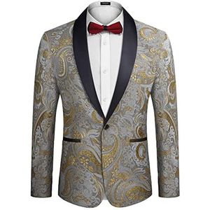 COOFANDY Men's Floral Tuxedo Jacket Luxury Embroidered Wedding Blazer Dress Suit for Party Dinner Grey