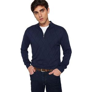 Trendyol Baklava Regular Sweater met lange mouwen voor heren, Donkerblauw, L