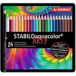 aquarel kleurpotlood - STABILO aquacolor - metalen etui met 24 stuks - met 24 verschillende kleuren