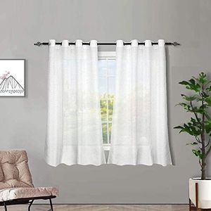 Melodieux 2 panelen faux linnen voile net gordijnen semi-pure ring top gordijnen voor slaapkamer, woonkamer, raam - wit, 55 x 54 inch druppel (140 x 137cm)