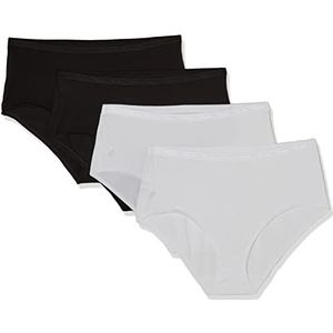 Playtex Midi Coton Biologisch katoen, comfortabel, slips, wit/zwart, 50 (4 stuks), Wit/Zwart