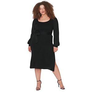 TRENDYOL Dames grote maten maxi A-lijn relaxed fit geweven stof plussize jurk, zwart, XXL