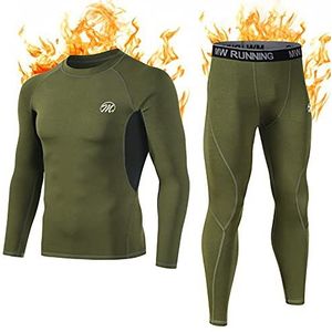 MEETWEE Thermosets voor heren, lange mouwen, thermo-shirt, lange broek, basislaag, thermofunctie, wintersportkleding voor hardlopen, fietsen, skiën, Groen, XXL