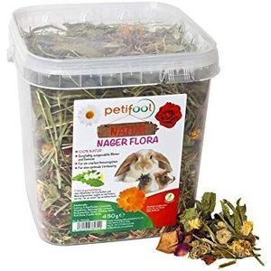 petifool Knaagdier Flora 430 g - volledig voer voor knaagdieren - natuurlijk knaagdiervoer voor konijnen en cavia's - zonder kunstmatige toevoegingen - 100% natuur - diervriendelijk voer - kruiden en