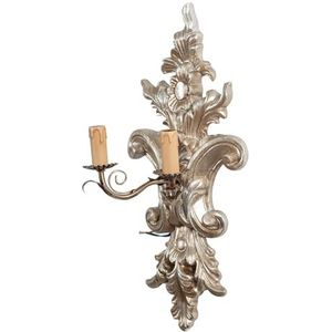Biscottini Wandlamp voor binnen, vintage hout, 56 x 19 x 26 cm, gemaakt in Italië, wandlamp voor badkamer, wandlamp, zilver