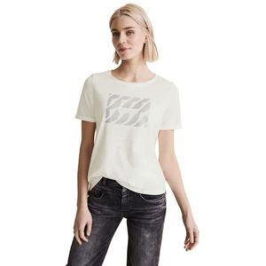 Street One Damesshirt met korte mouwen met glitter, off-white, 38