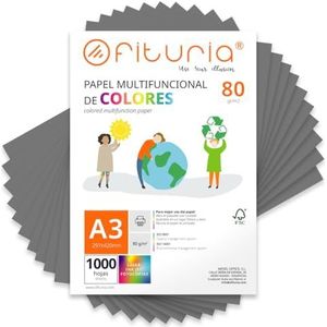Kleurpapier, verpakking met 1000 vellen A3, 80 g, kleurrijk papier voor knutselwerk, printer, scrapbooking, ideaal voor Origami, Papyroflexia, kantoor en school (grijs, 1000 h)