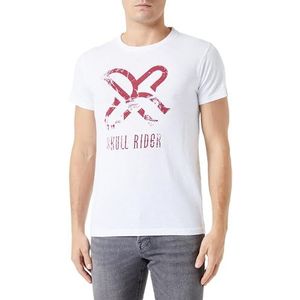 Heren T-shirt met korte mouwen van biologisch katoen met patroon aan de voorkant, Wit, M/3XL