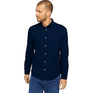 TOM TAILOR Mannen Slim fit overhemd met structuur 1023881, 10302 - Dark Blue, XXL