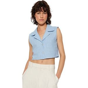Trendyol Getailleerde basic kraag geweven overhemd voor dames, Blauw, 36