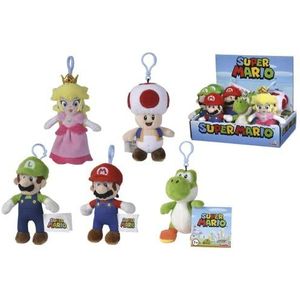 Simba 109231008 Super Mario Mario, Mario, Luigi, Toad, Yoshi of Peach pluche sleutelhanger 12,5 cm Diverse modellen 1 stuk