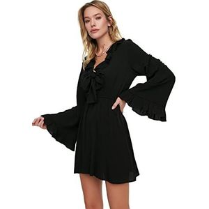 Trendyol Dames Frill gedetailleerde viscose strandjurk jurk, zwart, 40