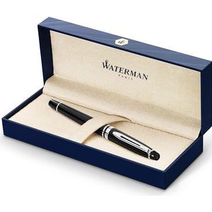 Waterman Expert-vulpen | Glimmend zwart met chromen rand | Medium penpunt | Cadeauverpakking