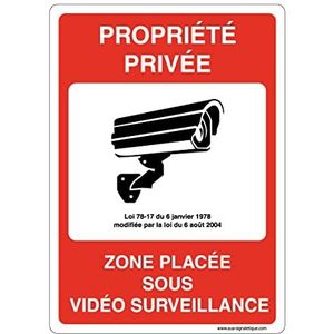 AUA SIGNALETIQUE - Informatiebord met afgeronde hoeken – Privée Zone Placé onder videobewaking – 210 x 300 mm, aluminium Dibond 3 mm