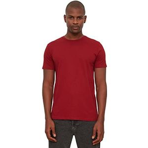 Trendyol Burgundy Basic T-shirt voor heren, slim fit, 100% katoen, korte mouw, maat XXL