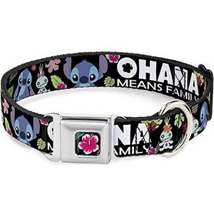 Buckle Down Dc-wdy339-l Droger Lilo en Stitch hibiscus bloem in de kleur zwart/roze hondenhalsband, L/15-66cm