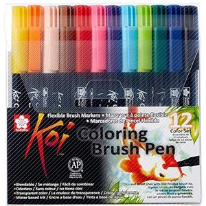 Sakura Koi Coloring Brush Pens 12-delige set, 12 penseelstiften in etui