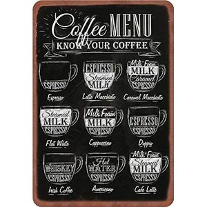 Schatzmix Metalen bord koffie koffie koffie menu koffie types metalen bord wanddecoratie 20x30 tin teken