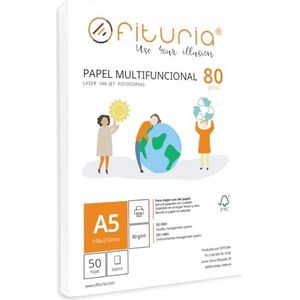 A5-papier, 80 g, met 50 witte vellen, multifunctioneel papier voor school en werkomgeving. Ideaal voor laserprinters, inkjetprinters of kopieerapparaten. Ofituria