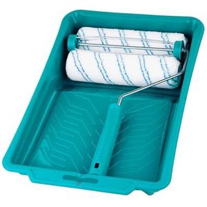 TOTAL - Set van 4 stuks | Rollen + lade | 2 polyester rollen van 230 mm | Inclusief lade 435 x 300 mm | Ondersteunt tot 60 kg | Inclusief rolframe | Geschikt voor interieur | Blauw