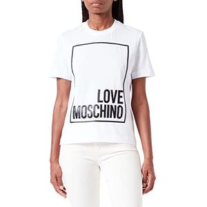 Love Moschino Dames Regular Fit Short Sleeeveswith Logo Box Design T-Shirt, Optical White, 38