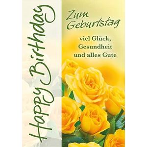 Perleberg Hoogwaardige verjaardagskaart van de Basic Classic Collection gele rozen - bloemenkaart voor verjaardag met envelop - verjaardagskaarten in premium kwaliteit 11,6 x 16,6 cm