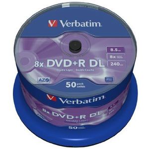 Verbatim DVD+R DL 8,5GB 8X Spindel. 50 Stuk Mat zilver.