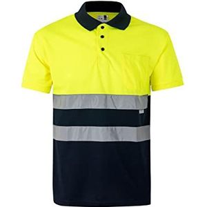 VELILLA 173; tweekleurig poloshirt met korte mouwen; marineblauw en neongeel; maat 5XL