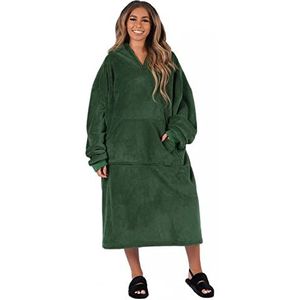 Sienna Extra lange oversized deken hoodie draagbare gooien met zakken mouwen zachte sherpa-fleece draagbare gooi gigantische sweatshirt, bosgroen