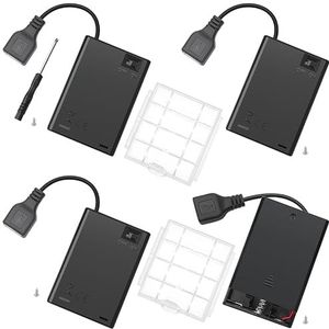 4 Stuks 3 AA-Batterijhouder met Vrouwelijke USB-Aansluiting, KUOQIY 3x 1.5V 4.5V AA-Batterijhouder met AAN/UIT-Schakelaar en Deksel, met Plastic Doos van de Batterijopslag