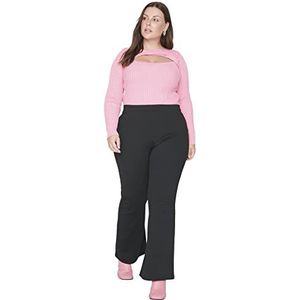 Trendyol Dames flare plus size broek, zwart, 4XL, Zwart, 4XL