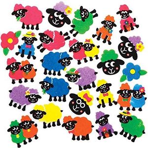 Baker Ross AX821 Pluizige schapenviltstickers - 100 stuks, perfect voor kinderkunst- en knutselprojecten, creatieve benodigdheden voor kinderen
