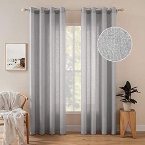 MIULEE Set van 2 voile-gordijnen, met inslagringen, transparant, onregelmatige textuur, gordijn met ogen, luchtig, lichtdoorlatend, decoratief gordijn voor de slaapkamer, lichtgrijs, 260 x 140 cm (H x
